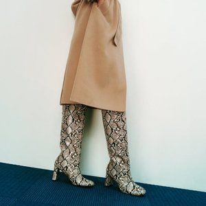 Zara - Heeled Snakeskin Print Boots - Size 7.5